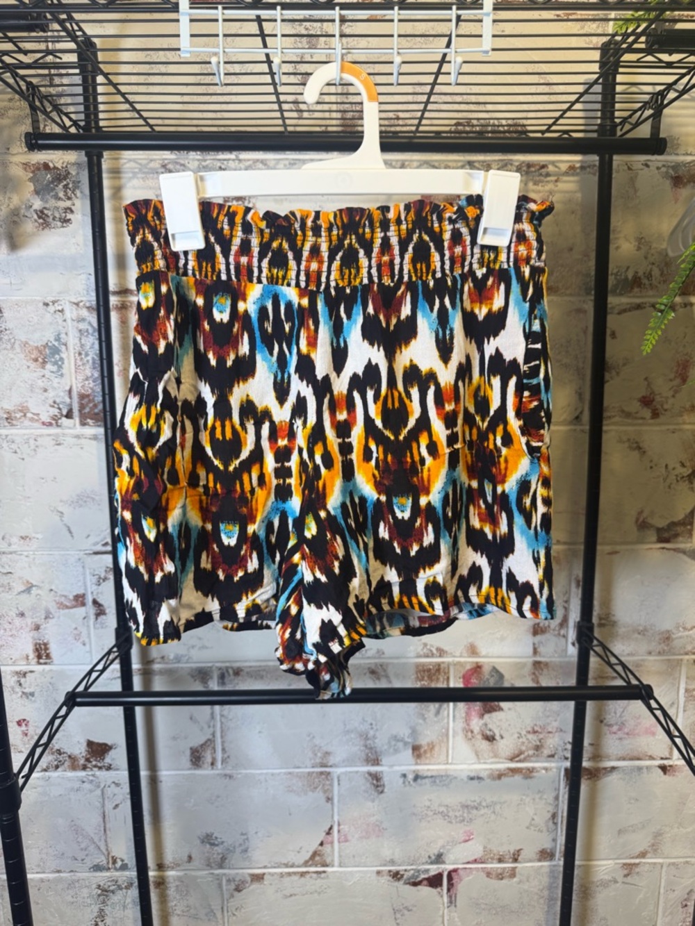 New York & Company Multicolor Ikat Print Shorts - Black, Orange, Blue